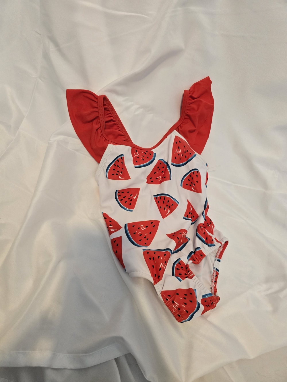 Girls' Red Watermelon Ruffle One-Piece Swimsuit